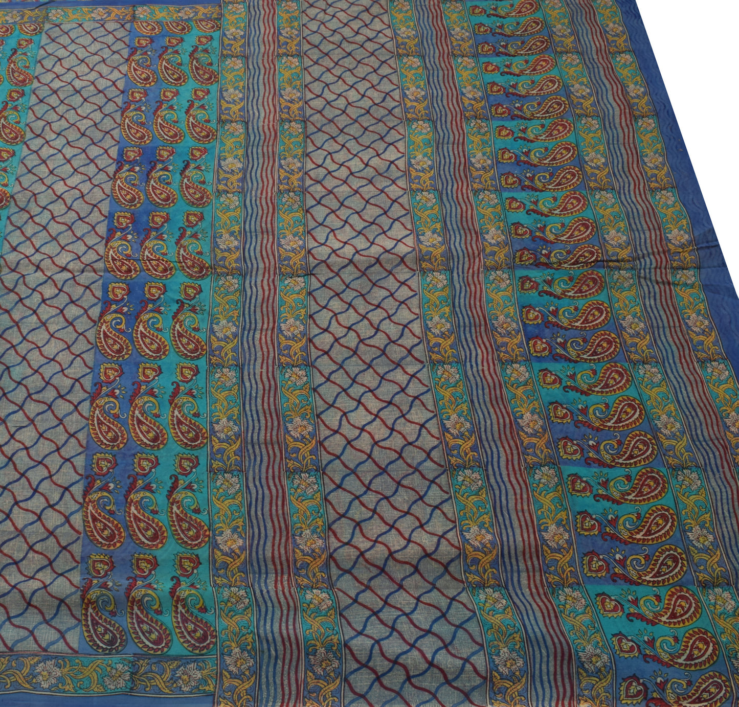 Sushila Vintage Indian Saree Pure Georgette Silk Printed Paisley Craft Fabric