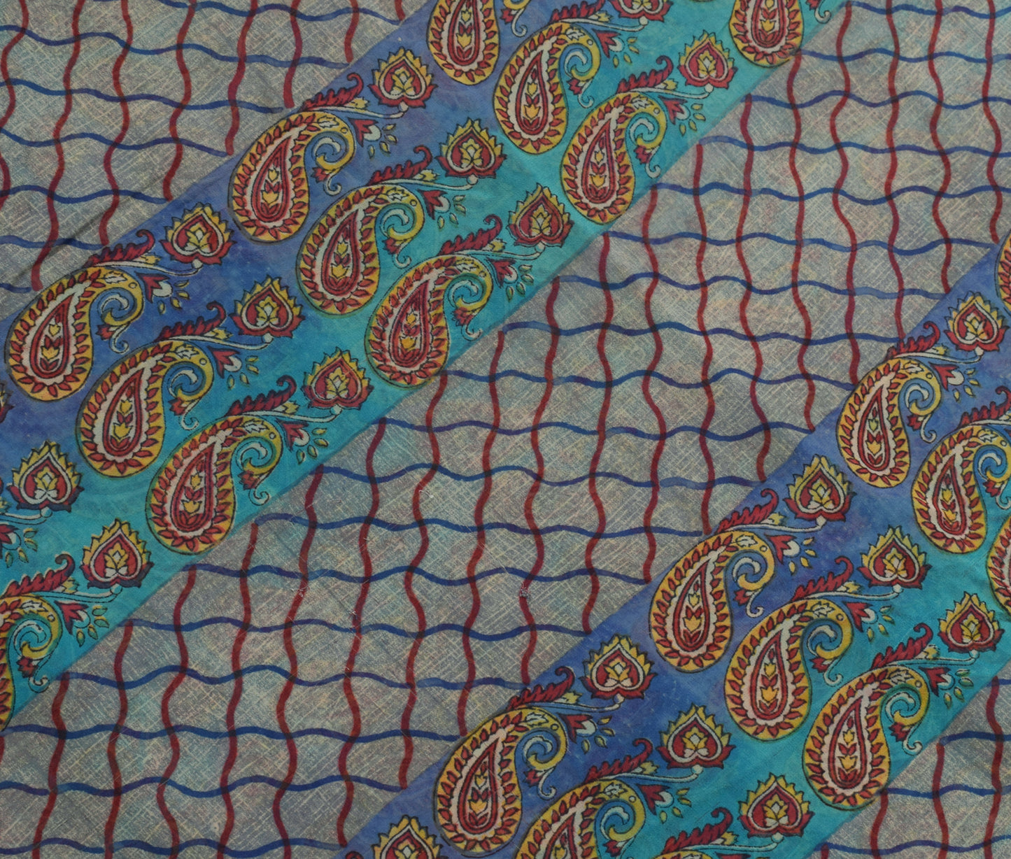 Sushila Vintage Indian Saree Pure Georgette Silk Printed Paisley Craft Fabric