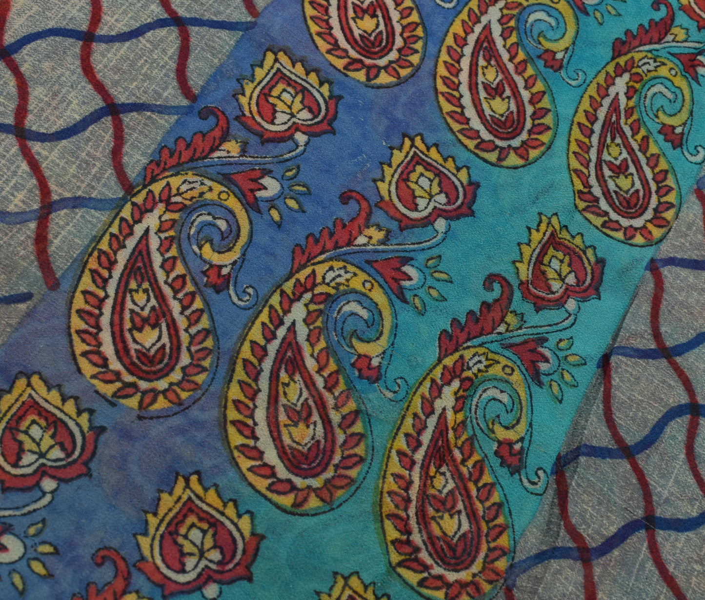 Sushila Vintage Indian Saree Pure Georgette Silk Printed Paisley Craft Fabric