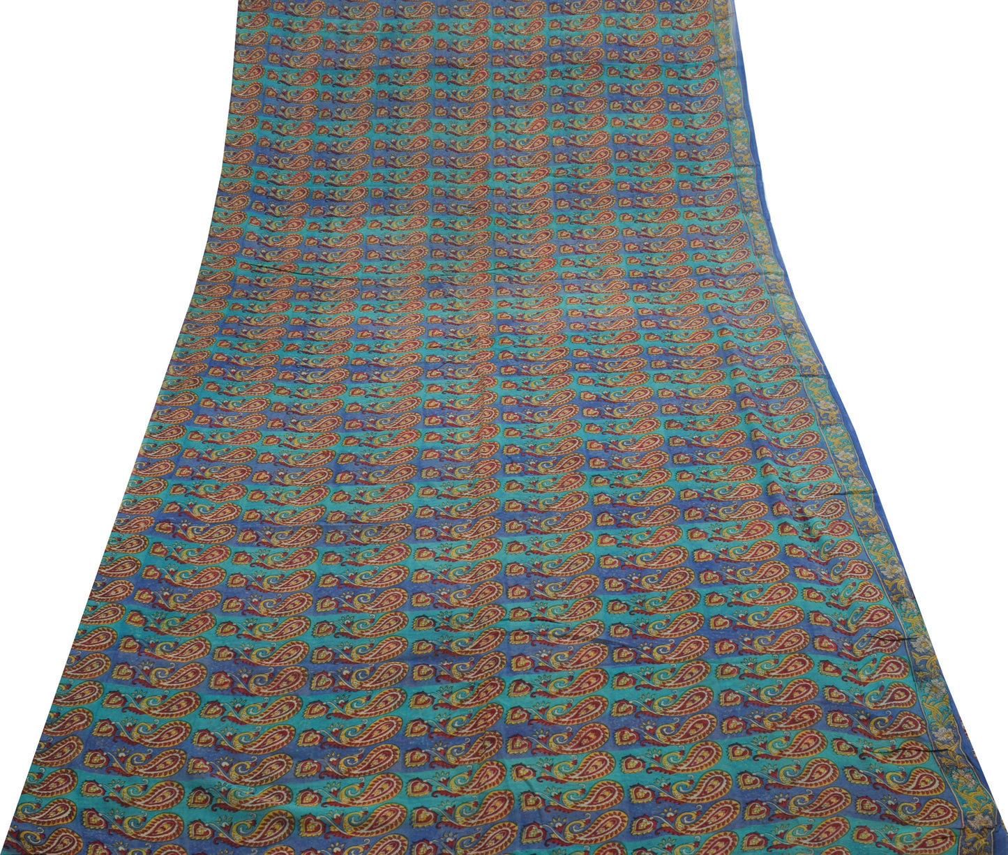Sushila Vintage Indian Saree Pure Georgette Silk Printed Paisley Craft Fabric