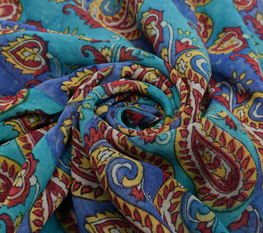 Sushila Vintage Indian Saree Pure Georgette Silk Printed Paisley Craft Fabric