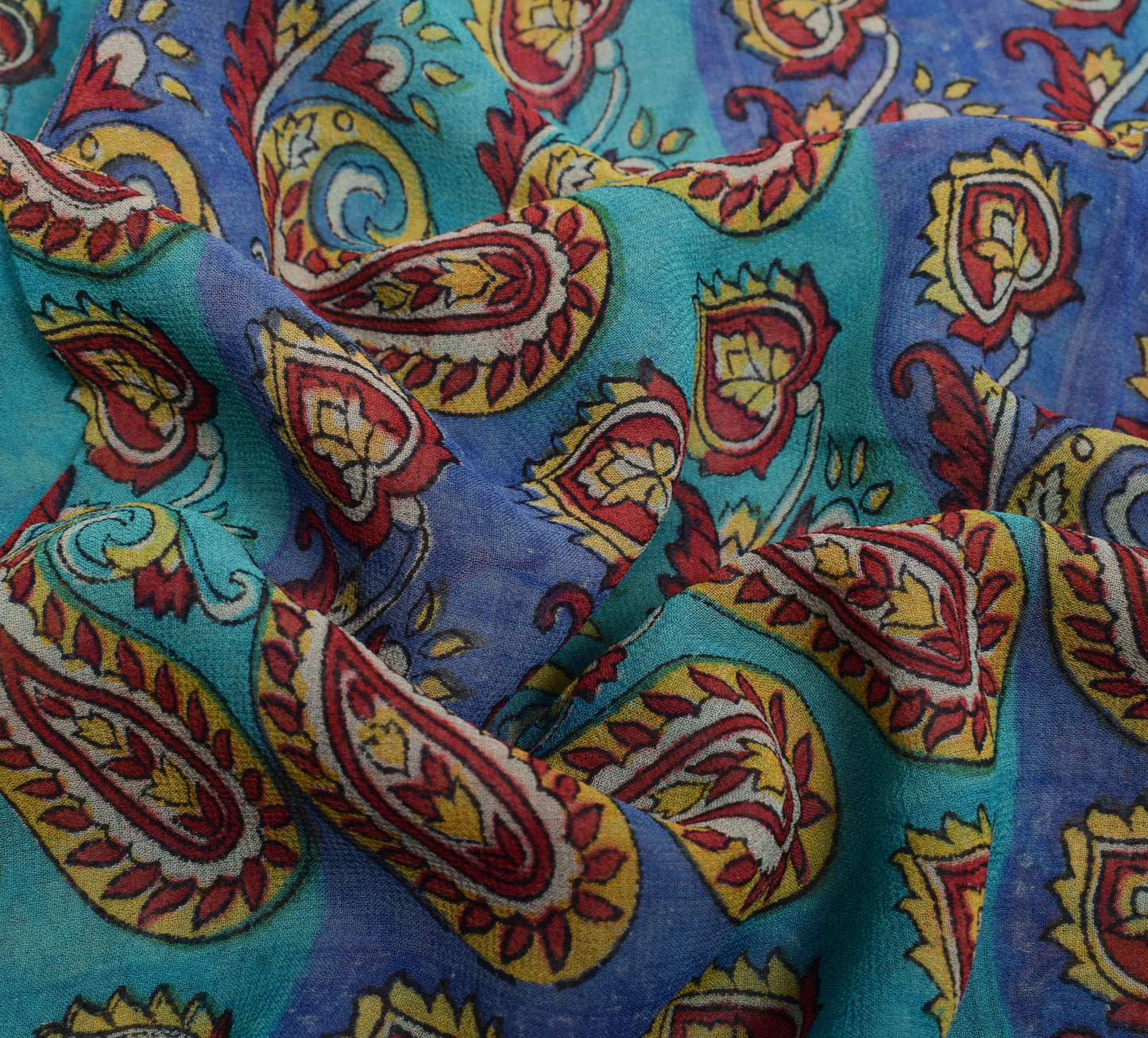 Sushila Vintage Indian Saree Pure Georgette Silk Printed Paisley Craft Fabric