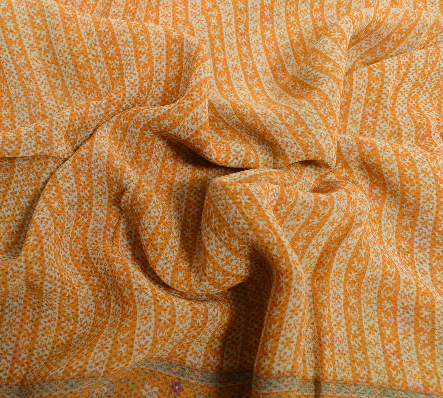 Sushila Vintage Mustard Saree Pure Georgette Silk Printed Floral Craft Fabric