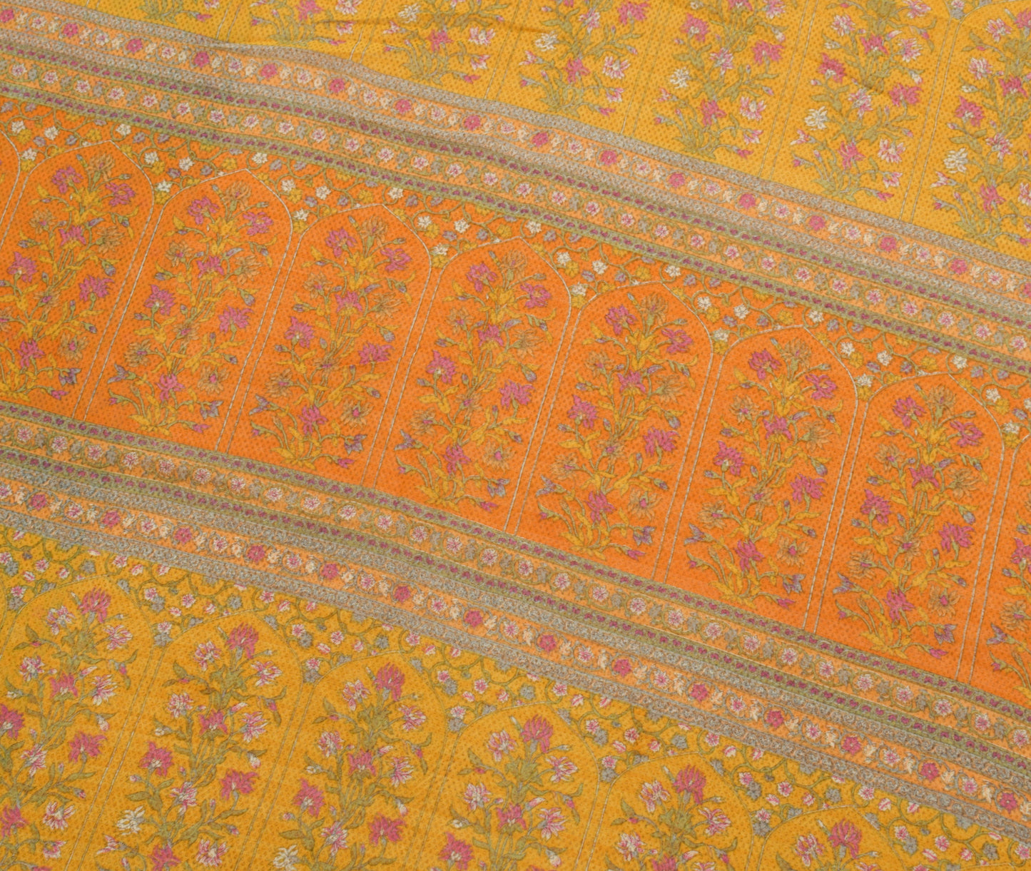 Sushila Vintage Mustard Saree Pure Georgette Silk Printed Floral Craft Fabric