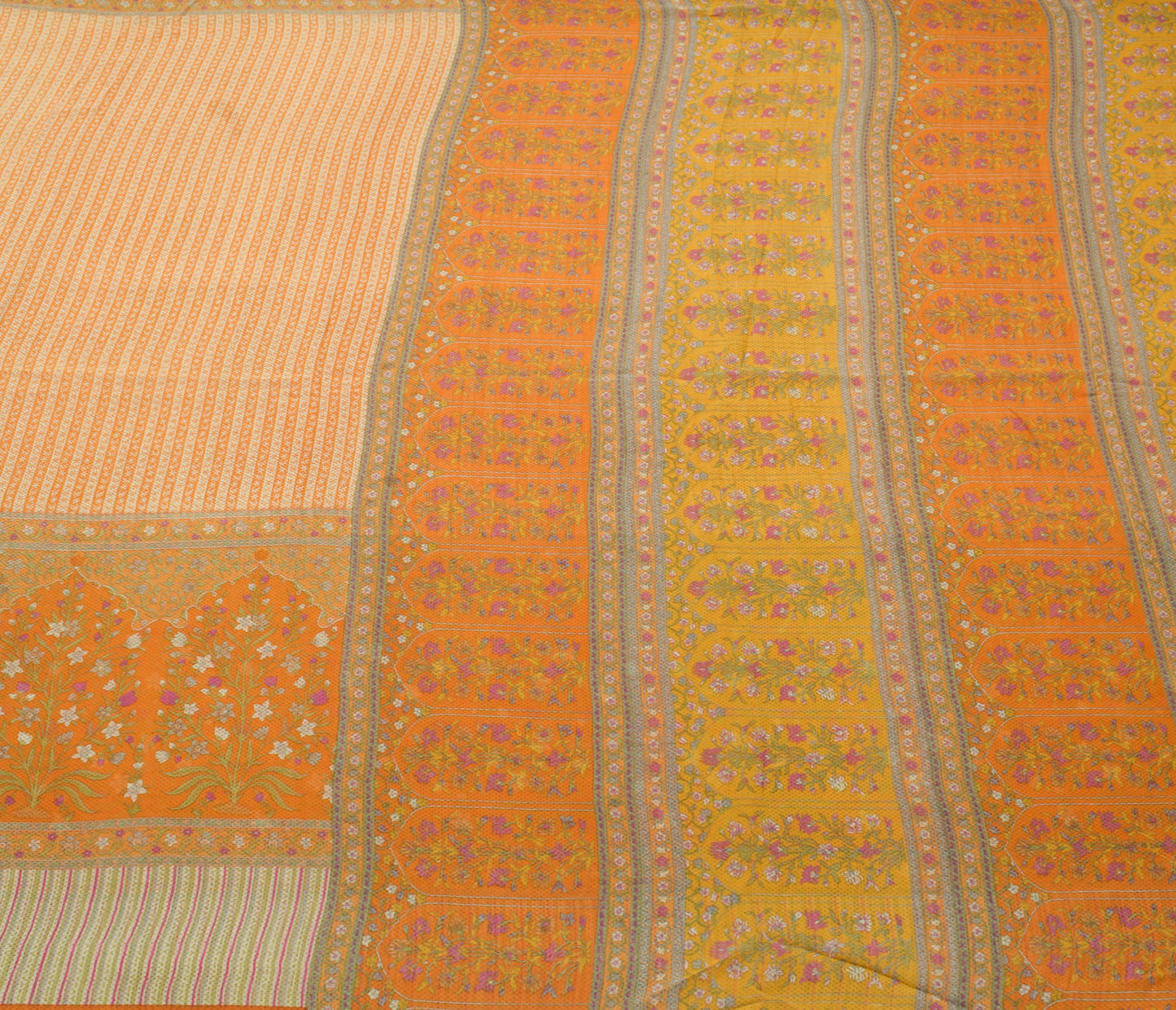 Sushila Vintage Mustard Saree Pure Georgette Silk Printed Floral Craft Fabric