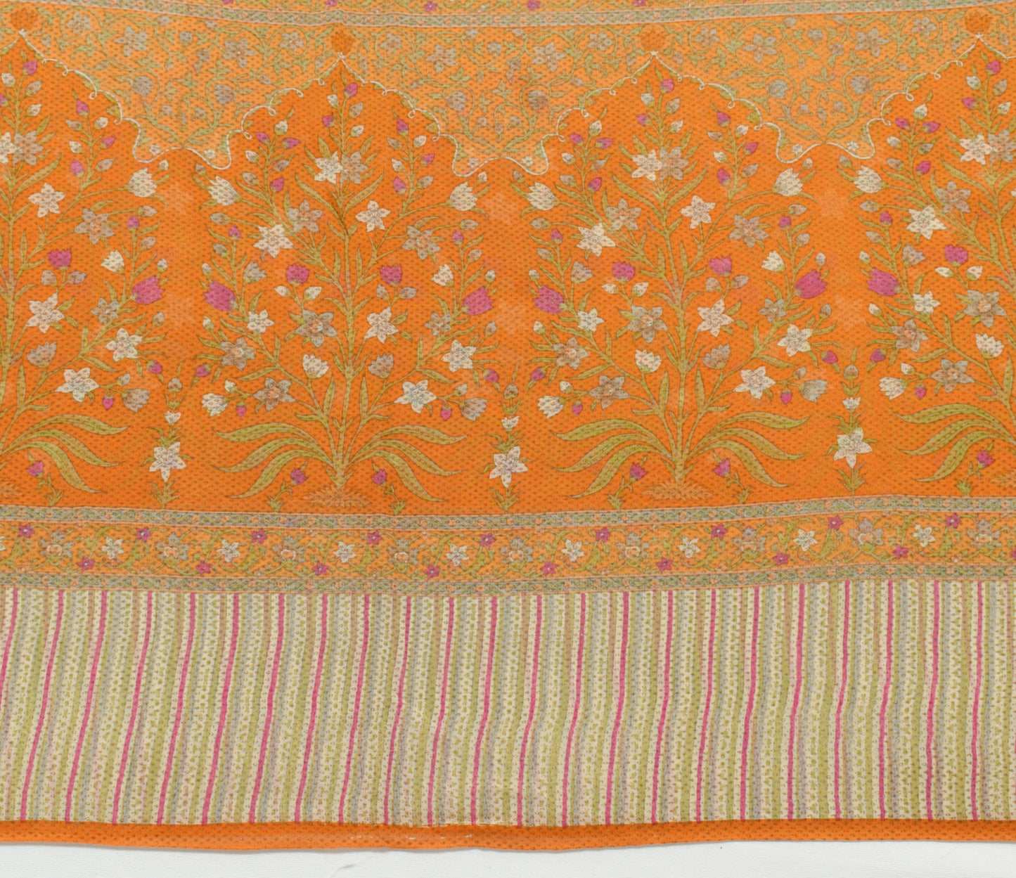 Sushila Vintage Mustard Saree Pure Georgette Silk Printed Floral Craft Fabric