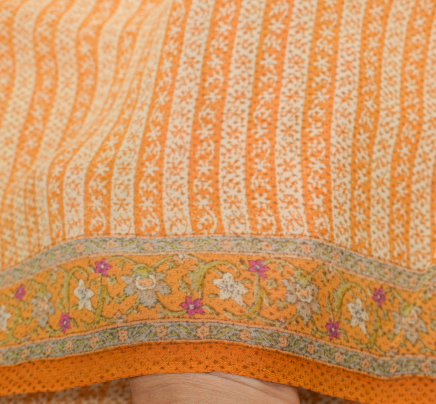 Sushila Vintage Mustard Saree Pure Georgette Silk Printed Floral Craft Fabric