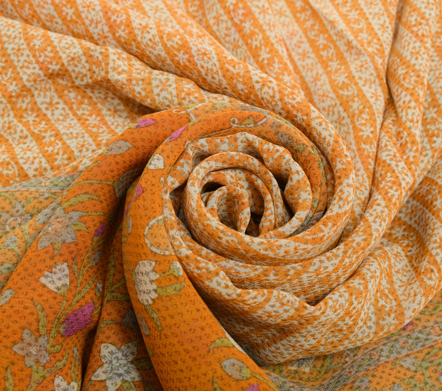 Sushila Vintage Mustard Saree Pure Georgette Silk Printed Floral Craft Fabric