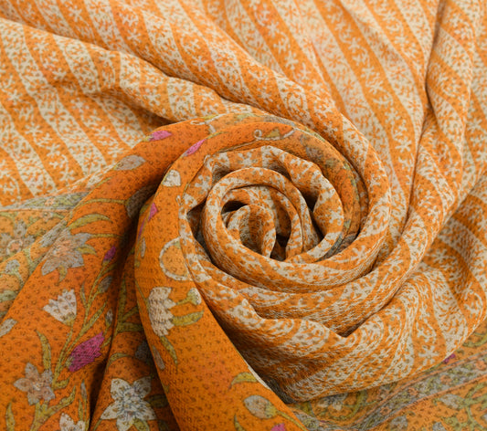 Sushila Vintage Mustard Saree Pure Georgette Silk Printed Floral Craft Fabric