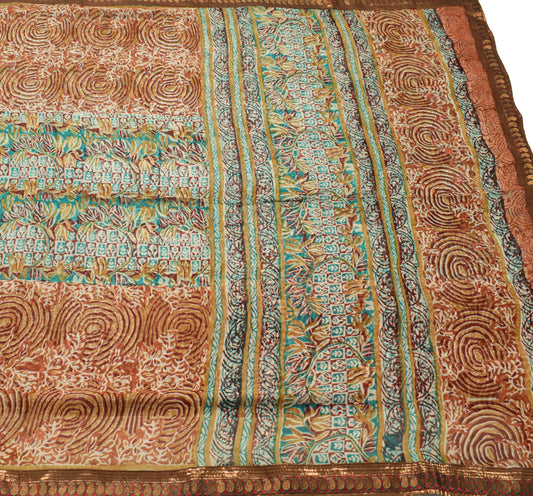 Sushila Vintage Saree 100% Pure Georgette Silk Printed Multi-Color Craft Fabric
