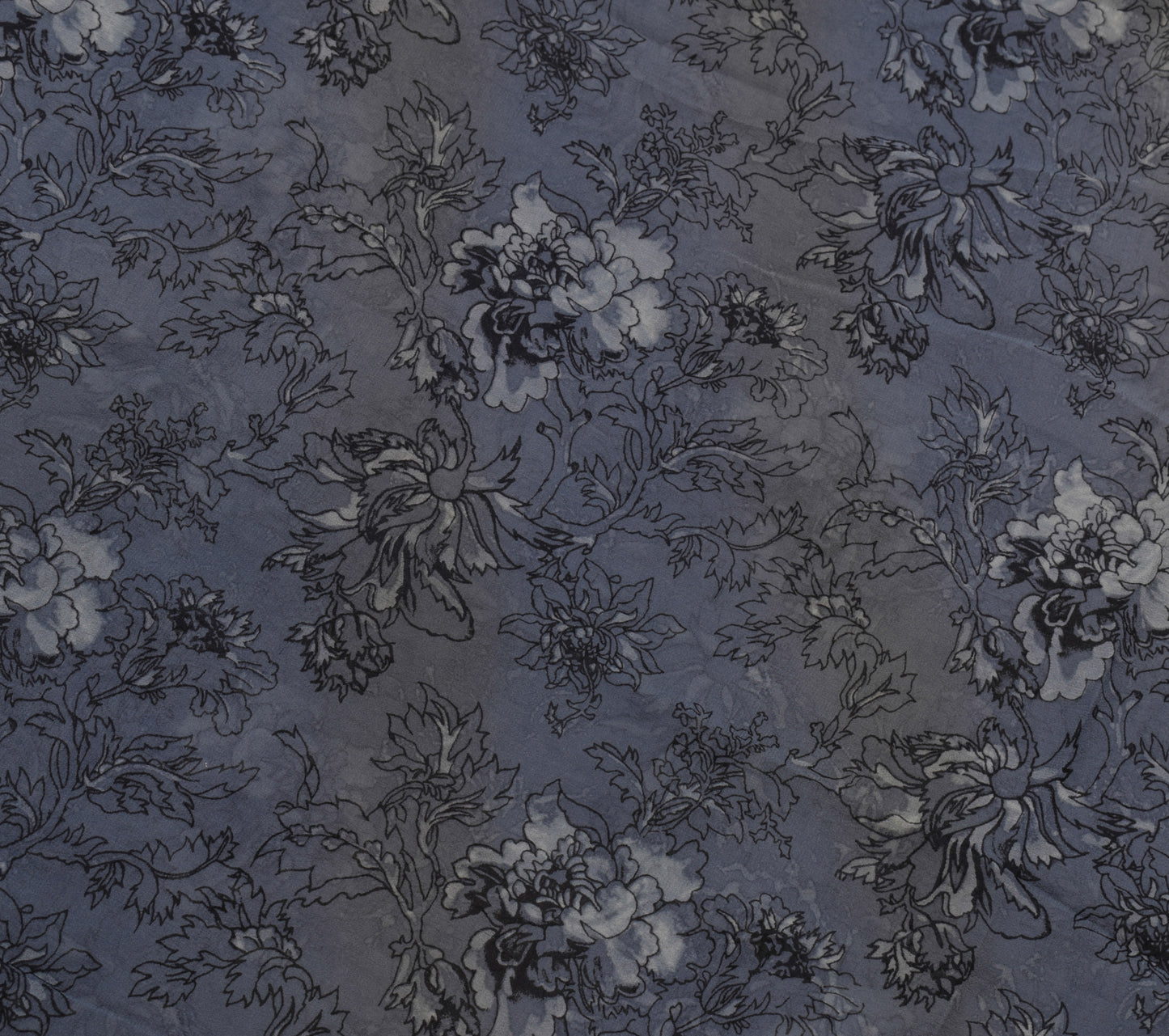 Sushila Vintage Gray Saree 100% Pure Georgette Silk Printed Floral Craft Fabric
