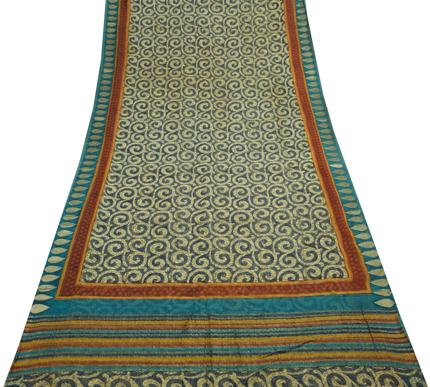 Sushila Vintage Blue Saree 100% Pure Georgette Silk Printed Floral Craft Fabric