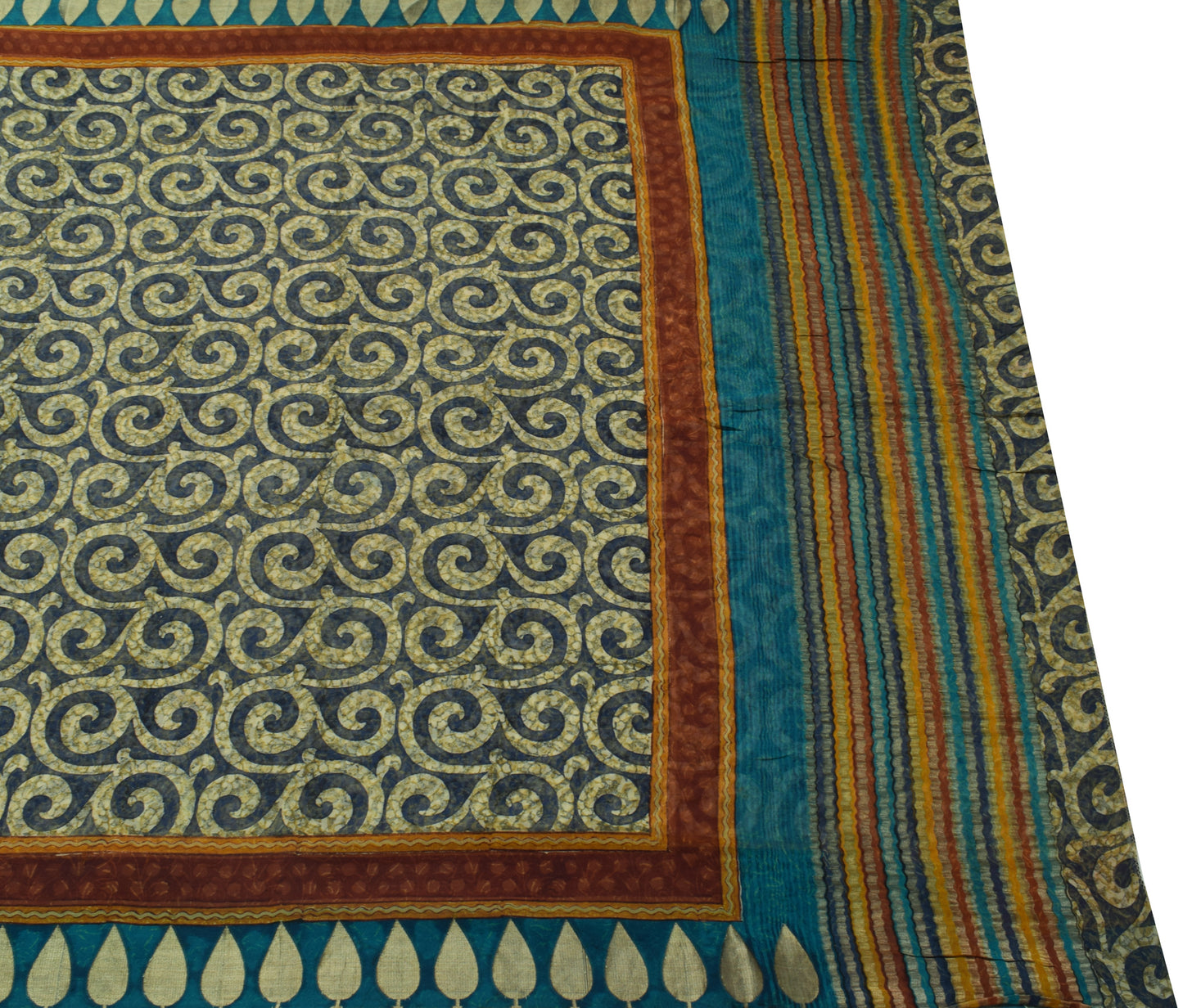 Sushila Vintage Blue Saree 100% Pure Georgette Silk Printed Floral Craft Fabric