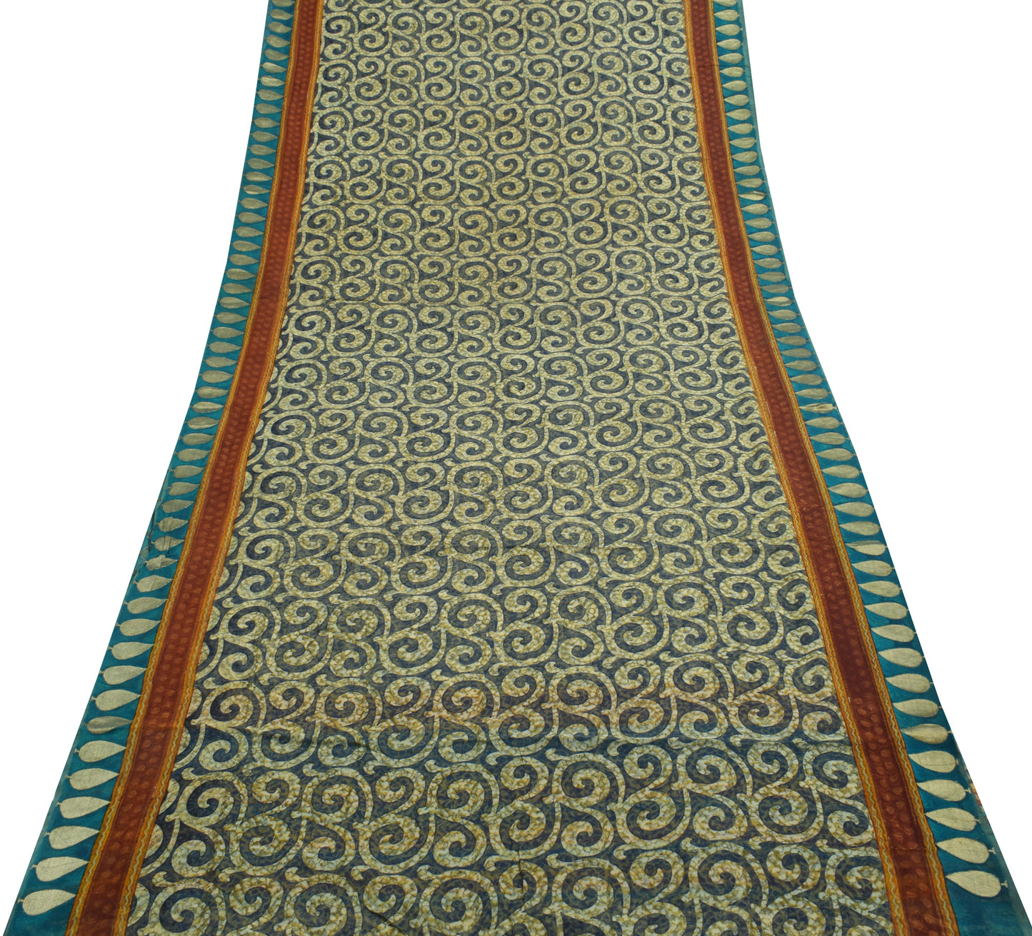 Sushila Vintage Blue Saree 100% Pure Georgette Silk Printed Floral Craft Fabric