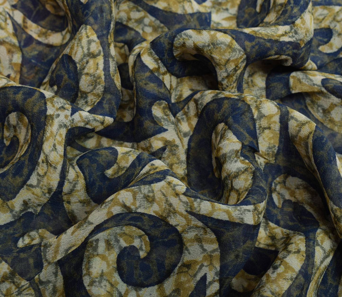 Sushila Vintage Blue Saree 100% Pure Georgette Silk Printed Floral Craft Fabric
