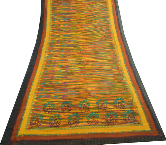 Sushila Vintage Saree 100% Pure Georgette Silk Printed Multi-Color Floral Fabric