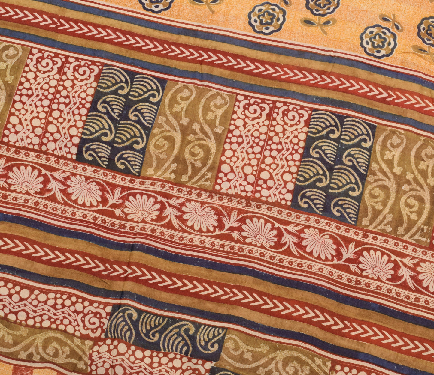 Sushila Vintage Peach Saree 100% Pure Georgette Silk Printed Craft Floral Fabric