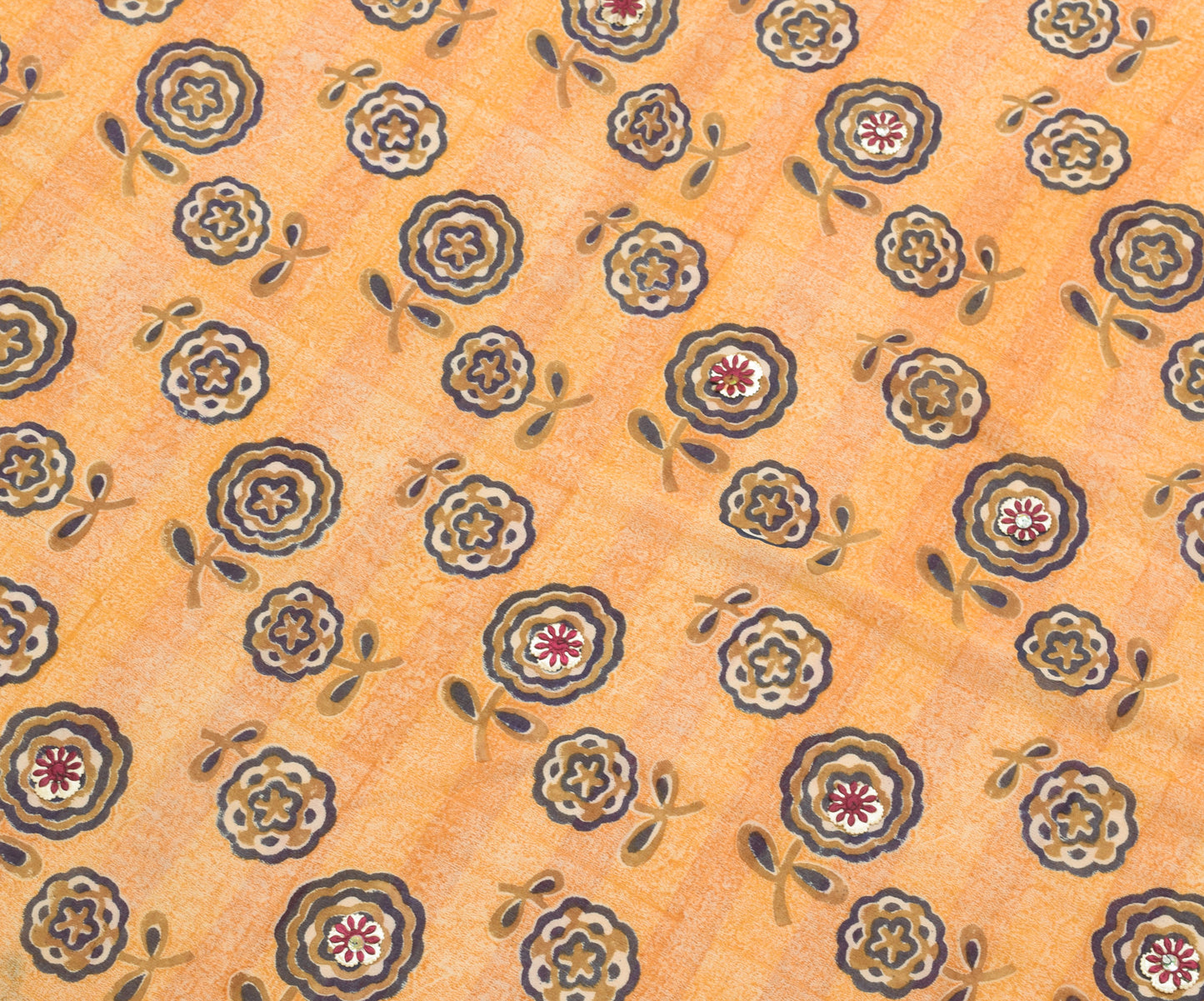 Sushila Vintage Peach Saree 100% Pure Georgette Silk Printed Craft Floral Fabric
