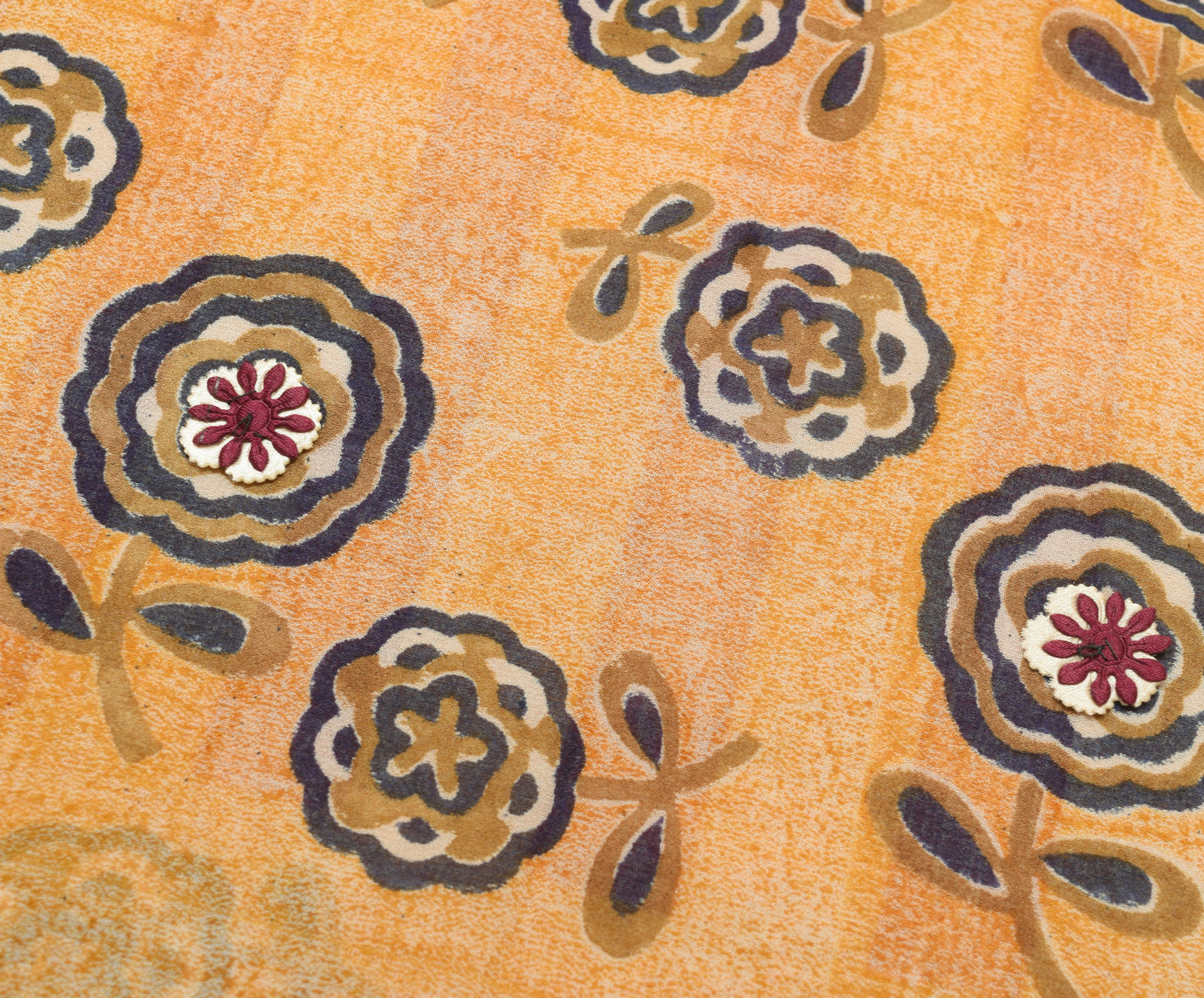 Sushila Vintage Peach Saree 100% Pure Georgette Silk Printed Craft Floral Fabric
