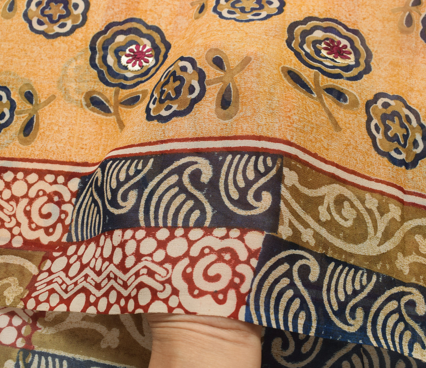 Sushila Vintage Peach Saree 100% Pure Georgette Silk Printed Craft Floral Fabric