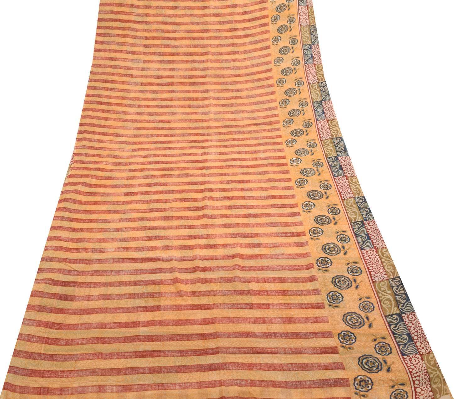 Sushila Vintage Peach Saree 100% Pure Georgette Silk Printed Craft Floral Fabric
