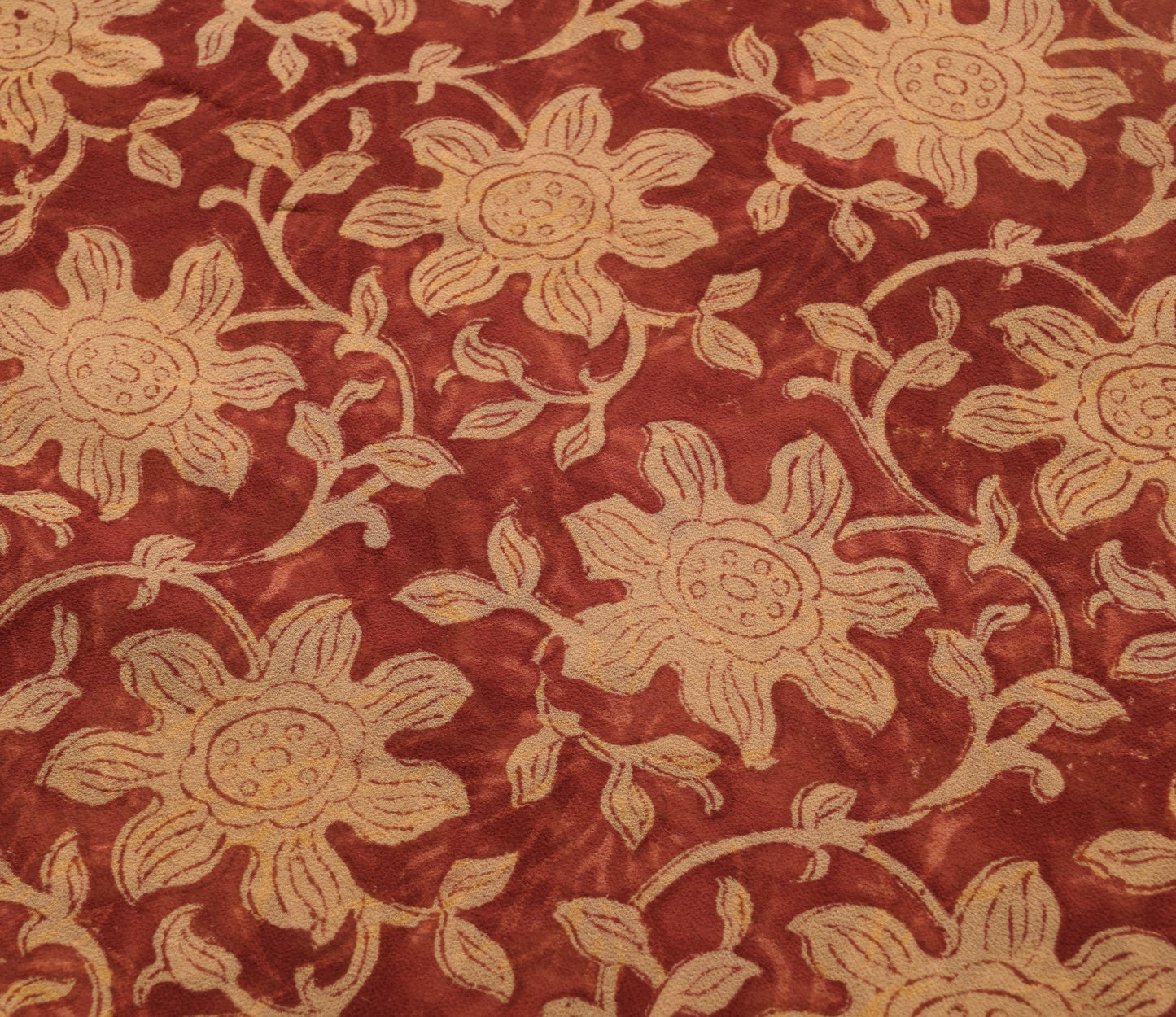 Sushila Vintage Saree 100%Pure Georgette Silk Printed Maroon Floral Craft Fabric