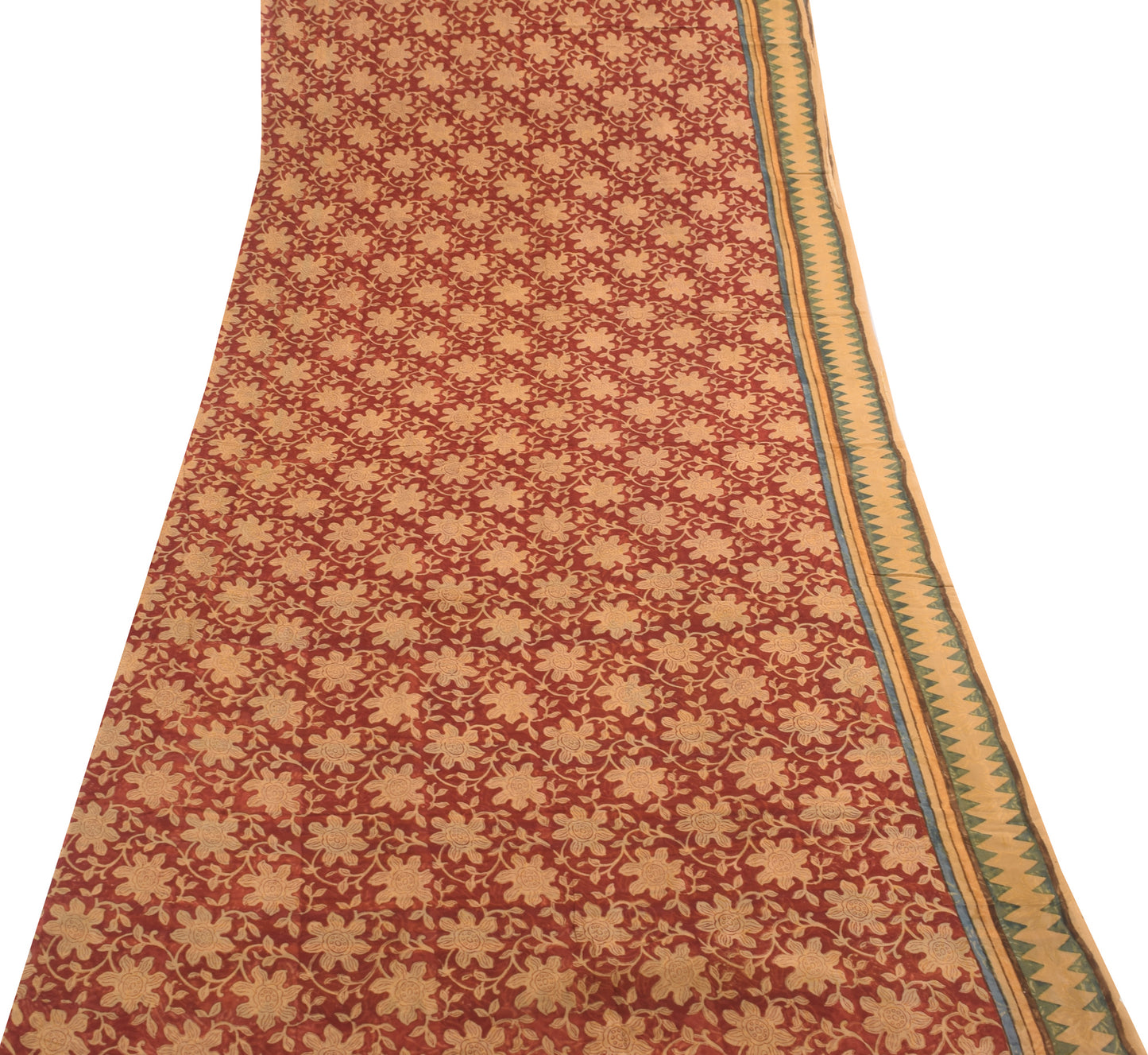 Sushila Vintage Saree 100%Pure Georgette Silk Printed Maroon Floral Craft Fabric