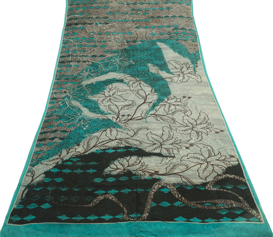 Sushila Vintage Saree 100% Pure Georgette Silk Printed Floral 5 YD Craft Fabric