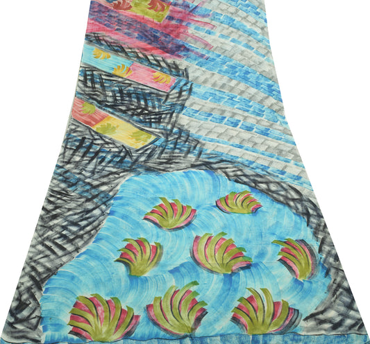 Sushila Vintage Saree MultiColor Pure Georgette Silk Printed Floral Craft Fabric