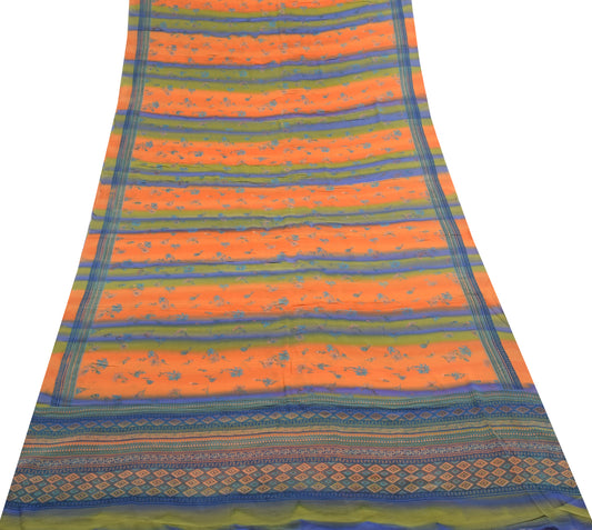 Sushila Vintage Saree 100%Pure Georgette Silk Printed Multi-Color Floral Fabric