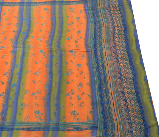 Sushila Vintage Saree 100%Pure Georgette Silk Printed Multi-Color Floral Fabric