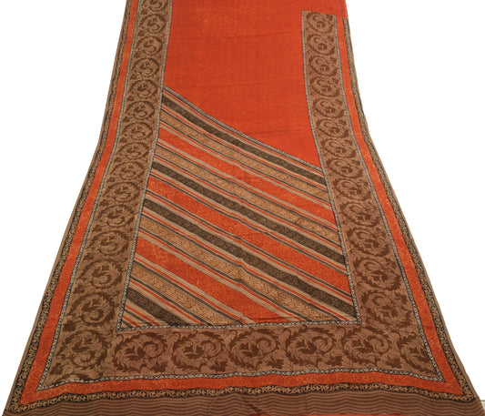 Sushila Vintage Rust Floral Saree 100% Pure Georgette Silk Printed Craft Fabric