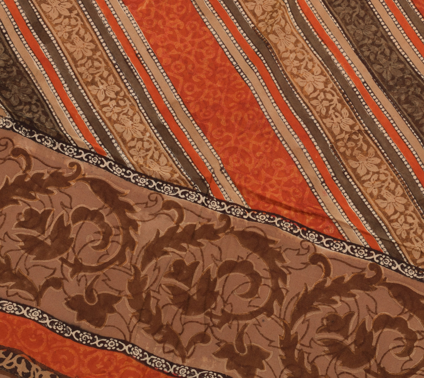 Sushila Vintage Rust Floral Saree 100% Pure Georgette Silk Printed Craft Fabric