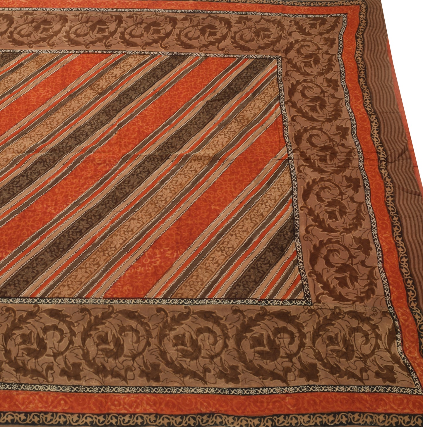 Sushila Vintage Rust Floral Saree 100% Pure Georgette Silk Printed Craft Fabric