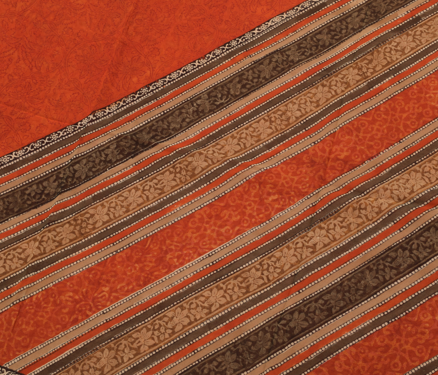 Sushila Vintage Rust Floral Saree 100% Pure Georgette Silk Printed Craft Fabric
