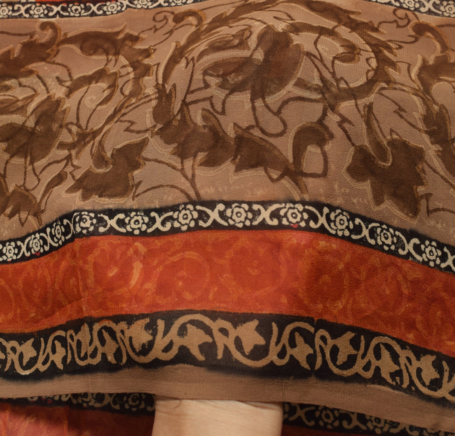 Sushila Vintage Rust Floral Saree 100% Pure Georgette Silk Printed Craft Fabric