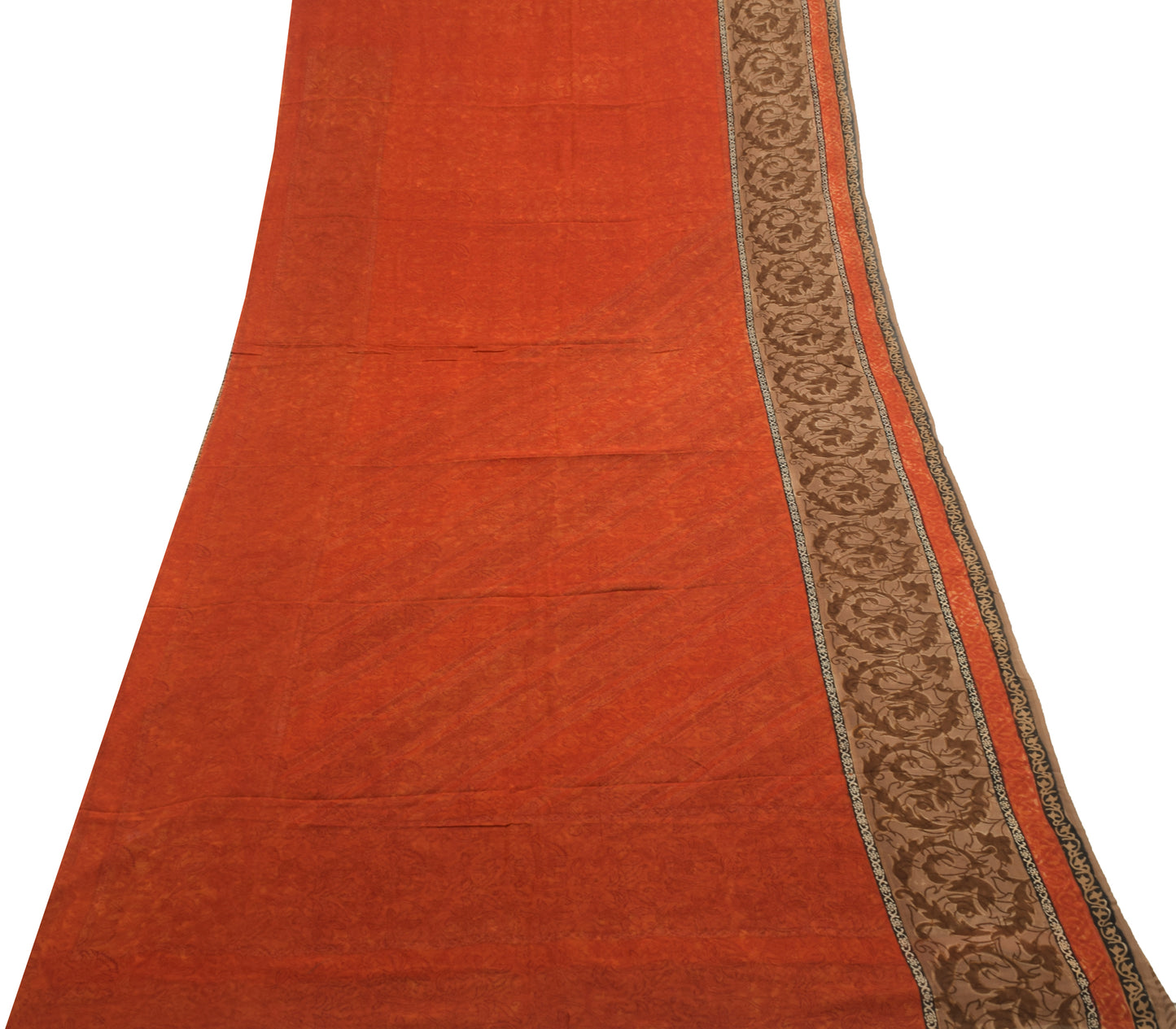 Sushila Vintage Rust Floral Saree 100% Pure Georgette Silk Printed Craft Fabric