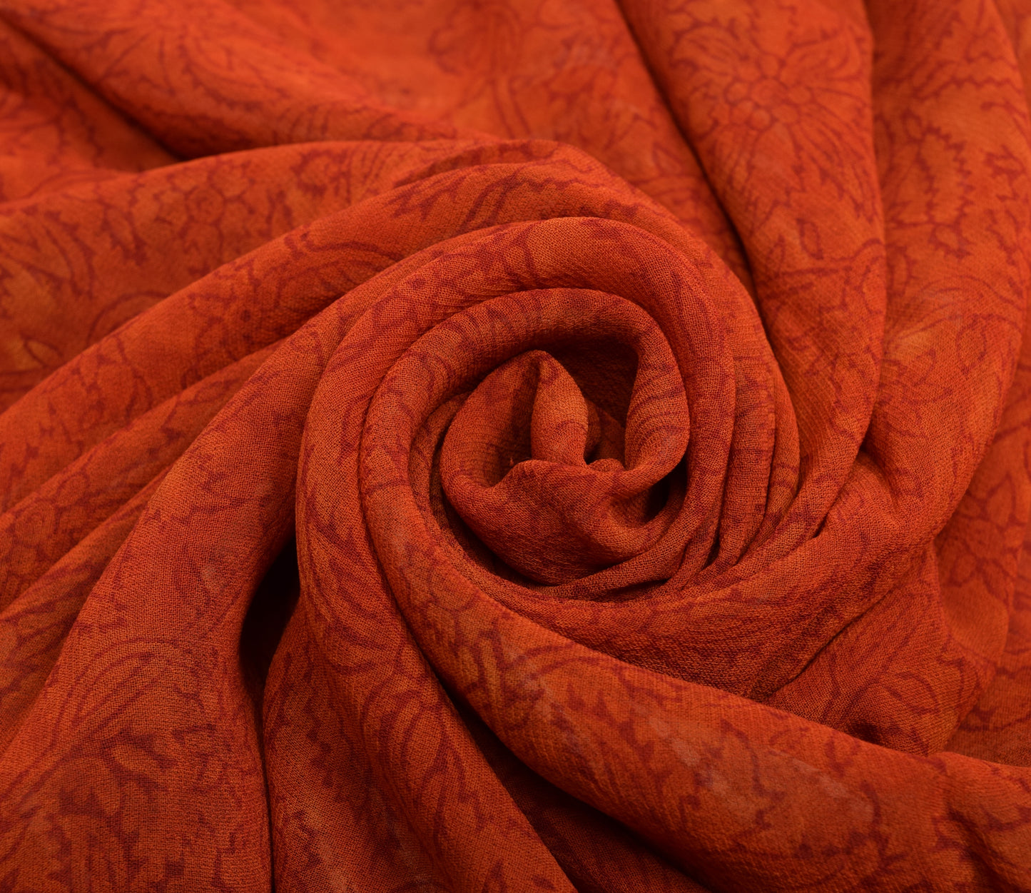 Sushila Vintage Rust Floral Saree 100% Pure Georgette Silk Printed Craft Fabric