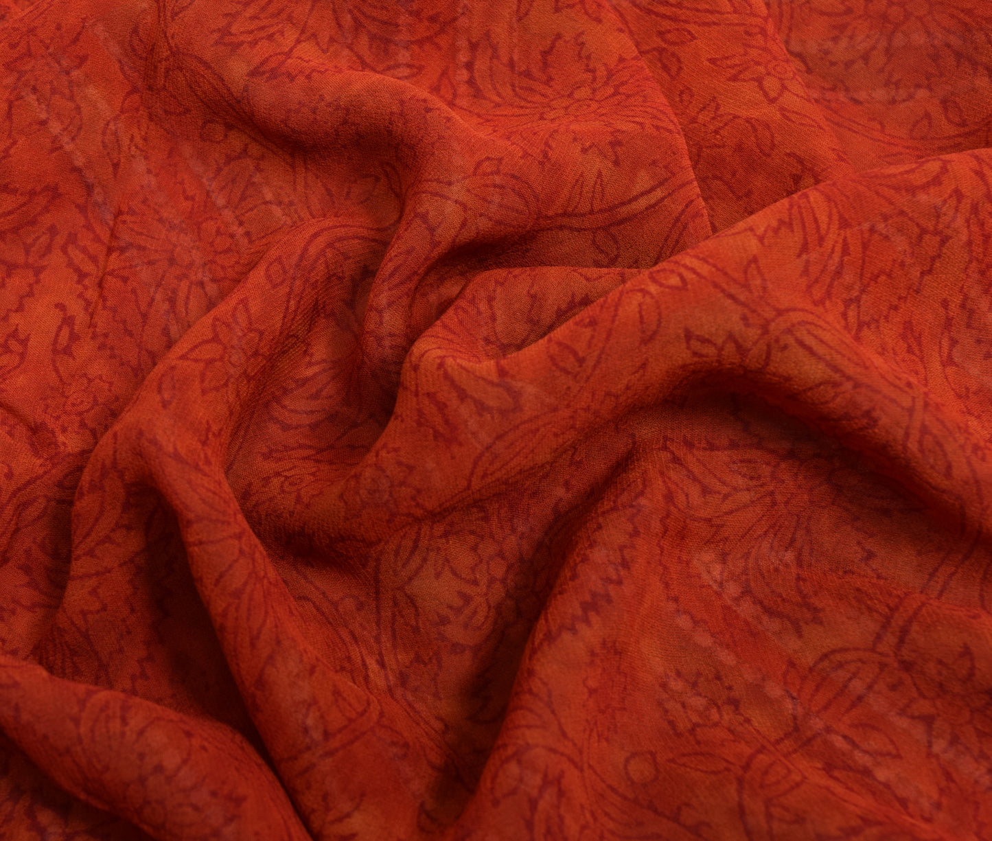 Sushila Vintage Rust Floral Saree 100% Pure Georgette Silk Printed Craft Fabric