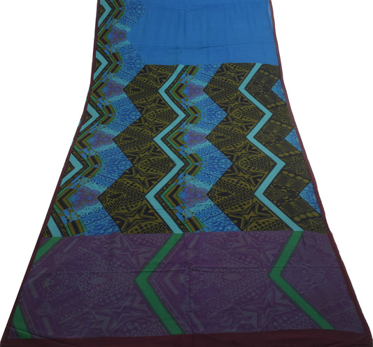 Sushila Vintage Blue Branded Saree 100% Pure Georgette Silk Printed Craft Fabric