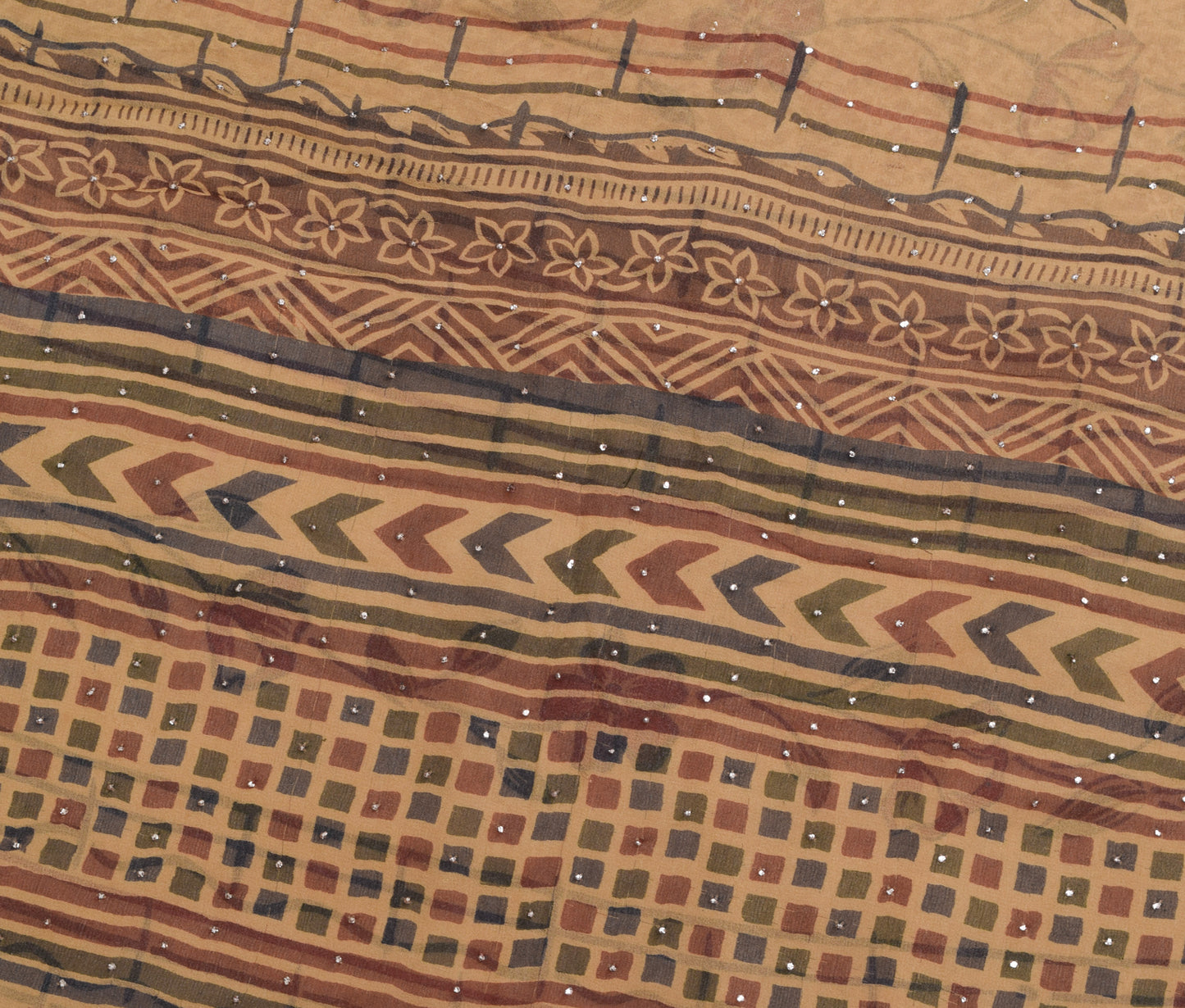Sushila Vintage Brown Mukesh Work Saree Pure Georgette Silk Printed Craft Fabric