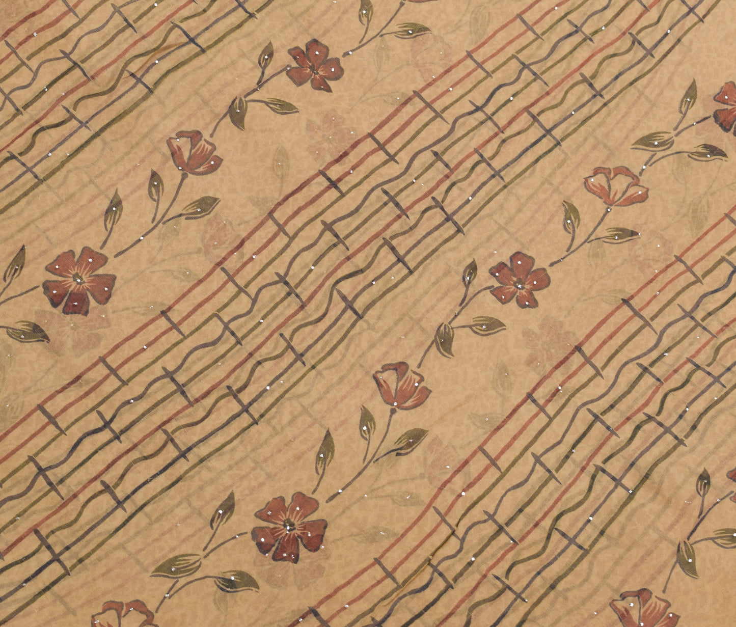 Sushila Vintage Brown Mukesh Work Saree Pure Georgette Silk Printed Craft Fabric