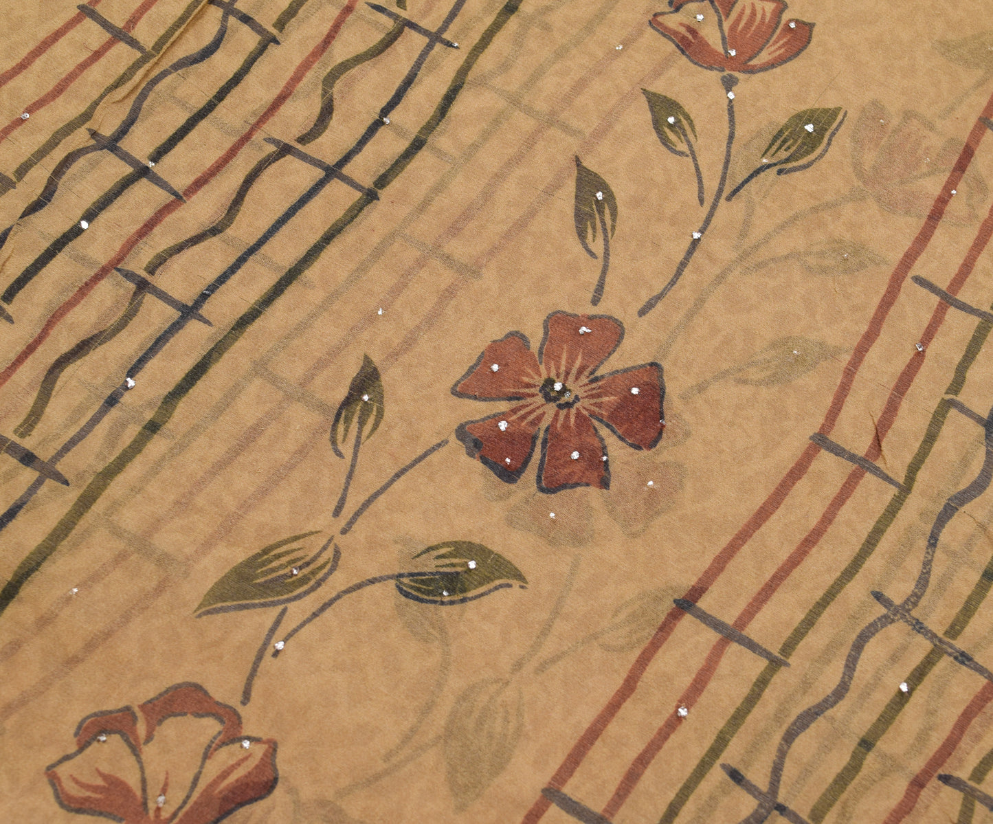 Sushila Vintage Brown Mukesh Work Saree Pure Georgette Silk Printed Craft Fabric