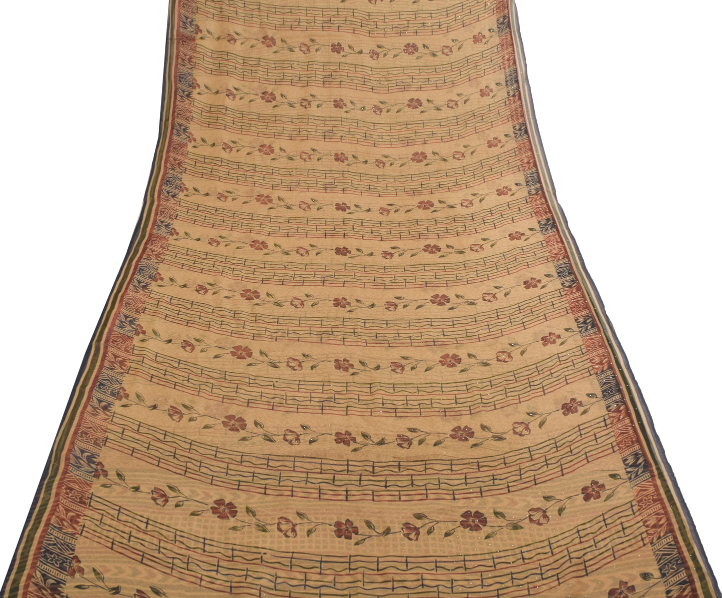 Sushila Vintage Brown Mukesh Work Saree Pure Georgette Silk Printed Craft Fabric