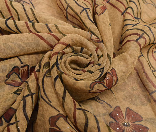 Sushila Vintage Brown Mukesh Work Saree Pure Georgette Silk Printed Craft Fabric