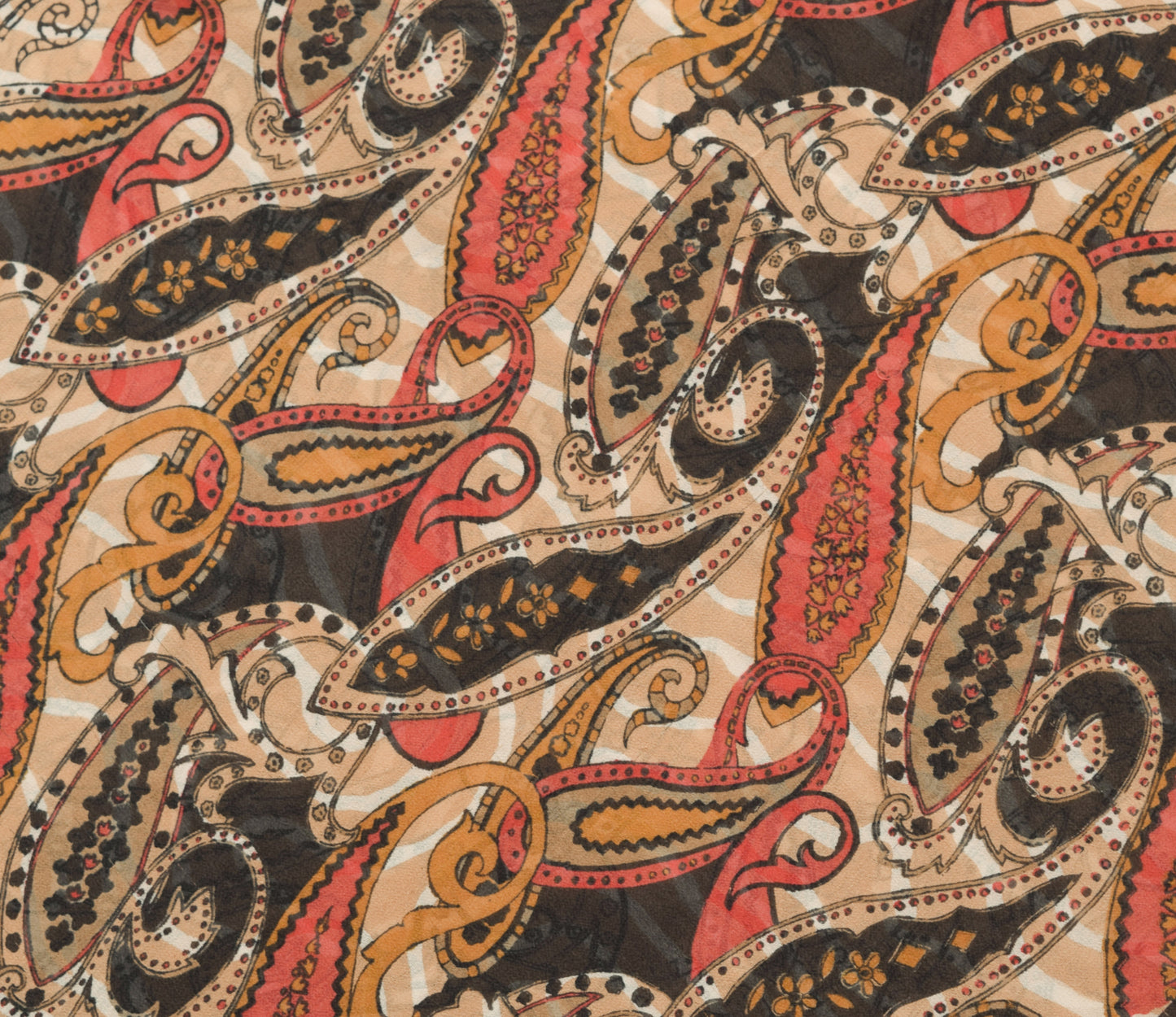Sushila Vintage Brown Saree 100%Pure Georgette Silk Paisley Printed Craft Fabric