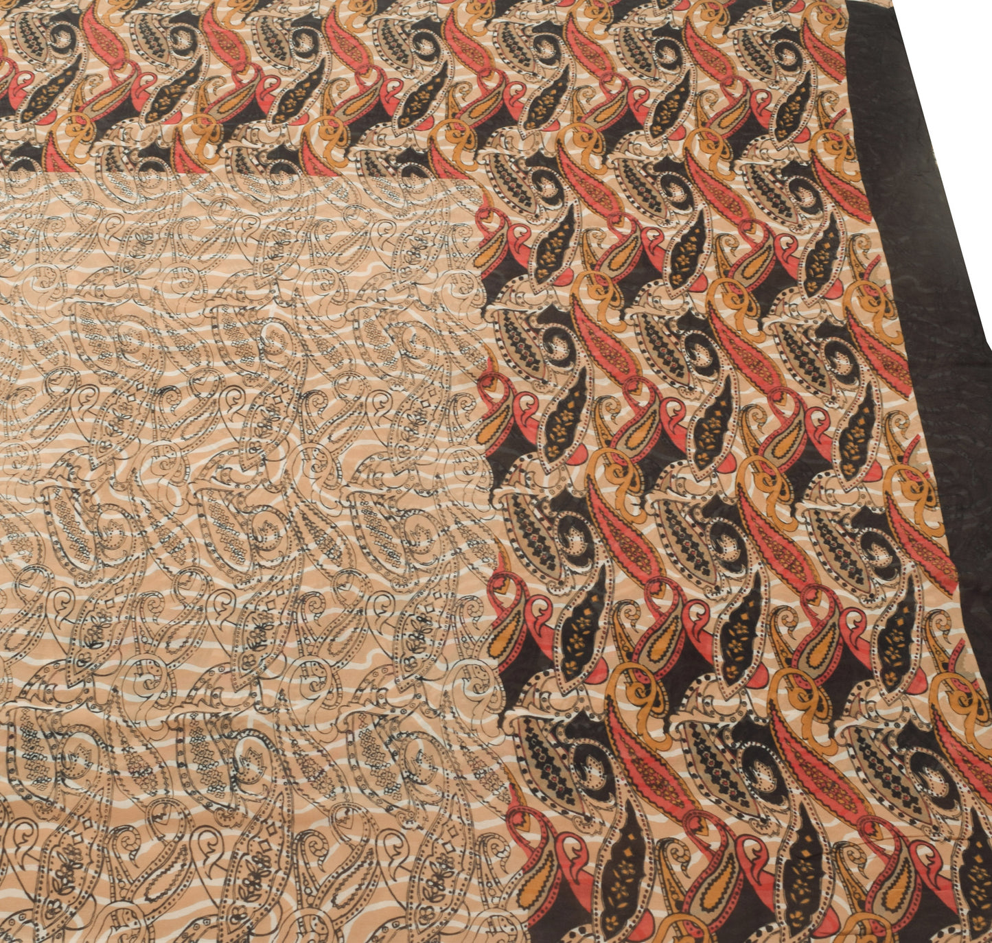 Sushila Vintage Brown Saree 100%Pure Georgette Silk Paisley Printed Craft Fabric