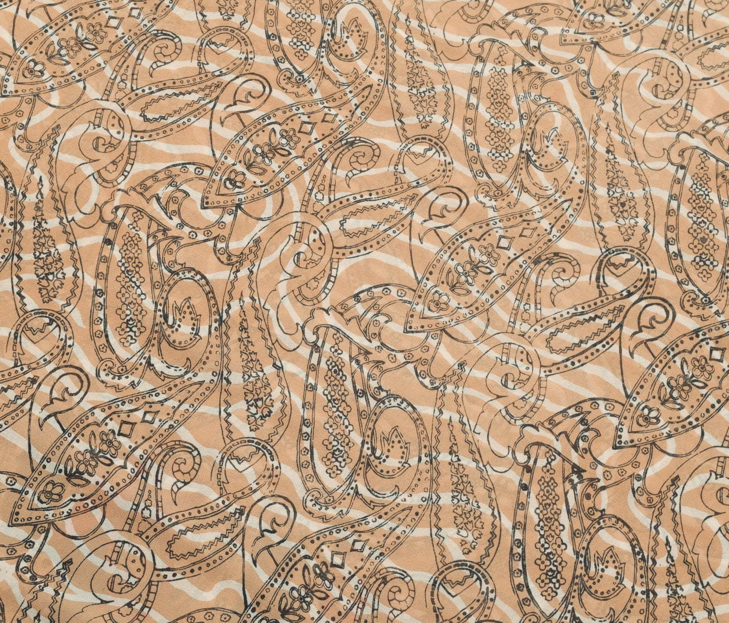 Sushila Vintage Brown Saree 100%Pure Georgette Silk Paisley Printed Craft Fabric
