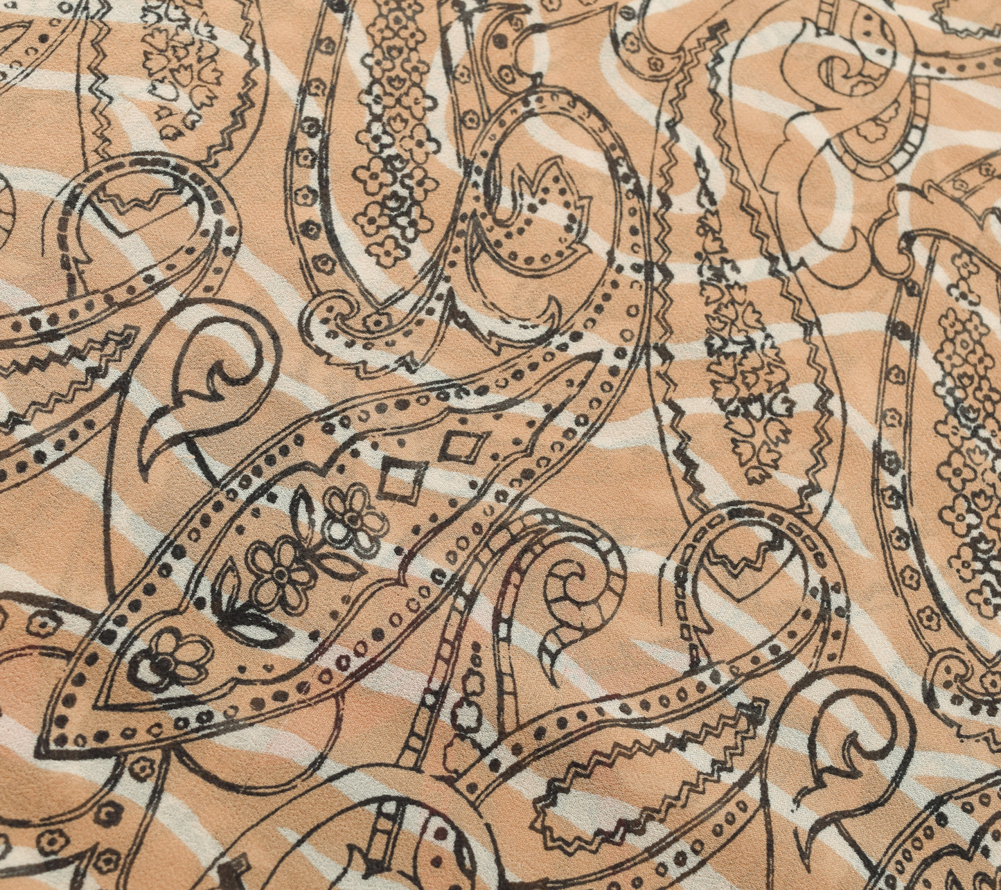Sushila Vintage Brown Saree 100%Pure Georgette Silk Paisley Printed Craft Fabric