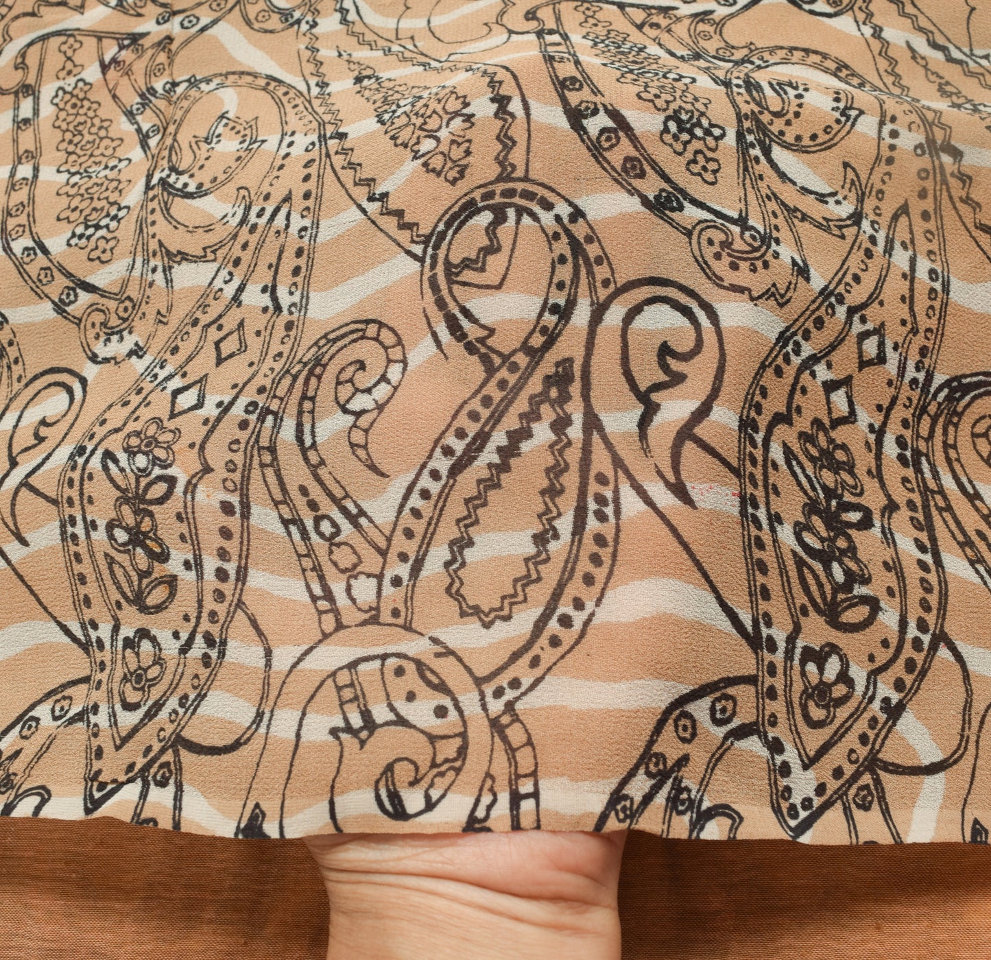 Sushila Vintage Brown Saree 100%Pure Georgette Silk Paisley Printed Craft Fabric